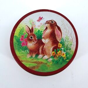 Vintage J.S.N.Y. Rabbit Cork Coaster Set Tin Holder Easter Spring Decor